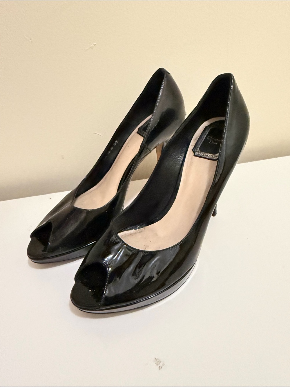 Christian Dior Women’s Black Peep Toe Pumps Made In Italy Miss Dior Size 39/8.5